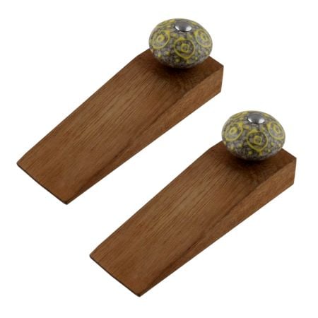 2 Pieces Mixed Circular Crackle Ceramic Wooden Door Stopper